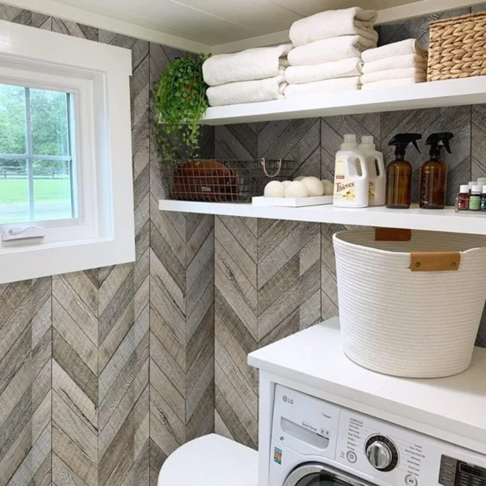 Wood Wallpaper Herringbone Peel and Stick Wallpaper‎ 17.7inch×118.1inch Rustic